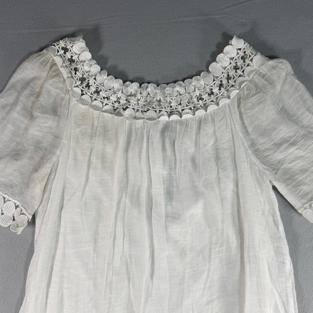 Mlle Gabrielle Womens NWT Flowy Crochet Trim Gauze Peasant Dress Lrge White Boho